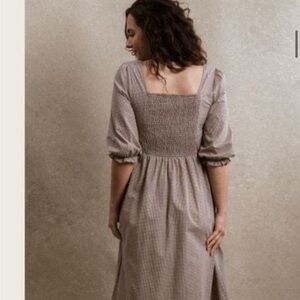 NWT Neuflora Queenstown Dress Brown Gingham Cotton Midi w/ Pockets S